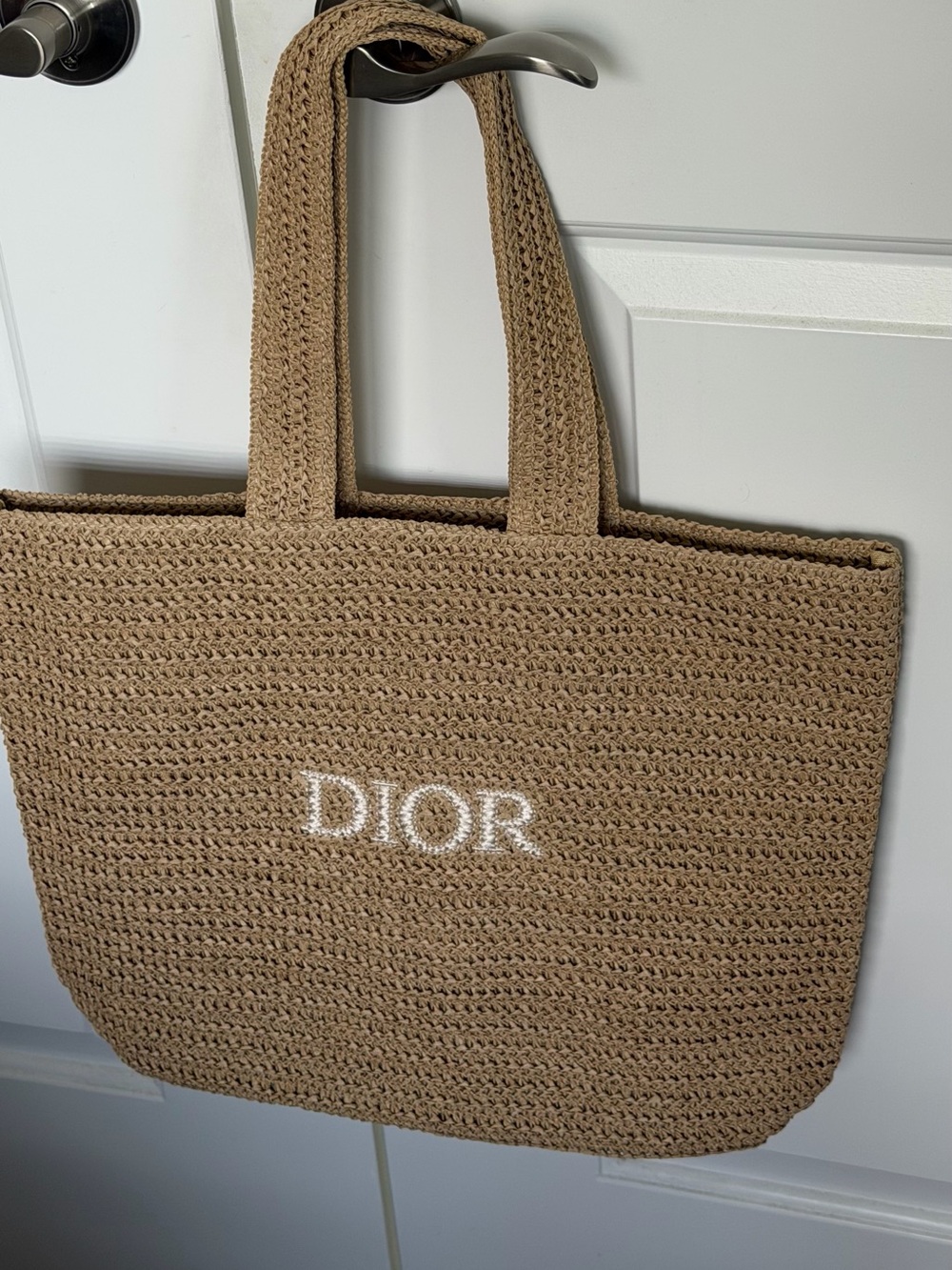 New Christian Dior GWP Tote Bag Beige Straw Embroidery Logo Novelty - Picture 1 of 6